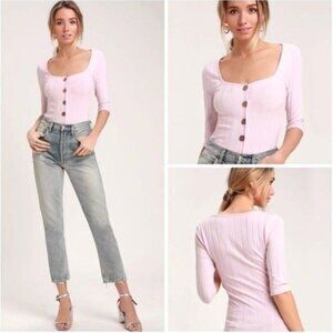 Free People Central Park Cardi Top XS Square Neck Pink Dainty Feminine Girly